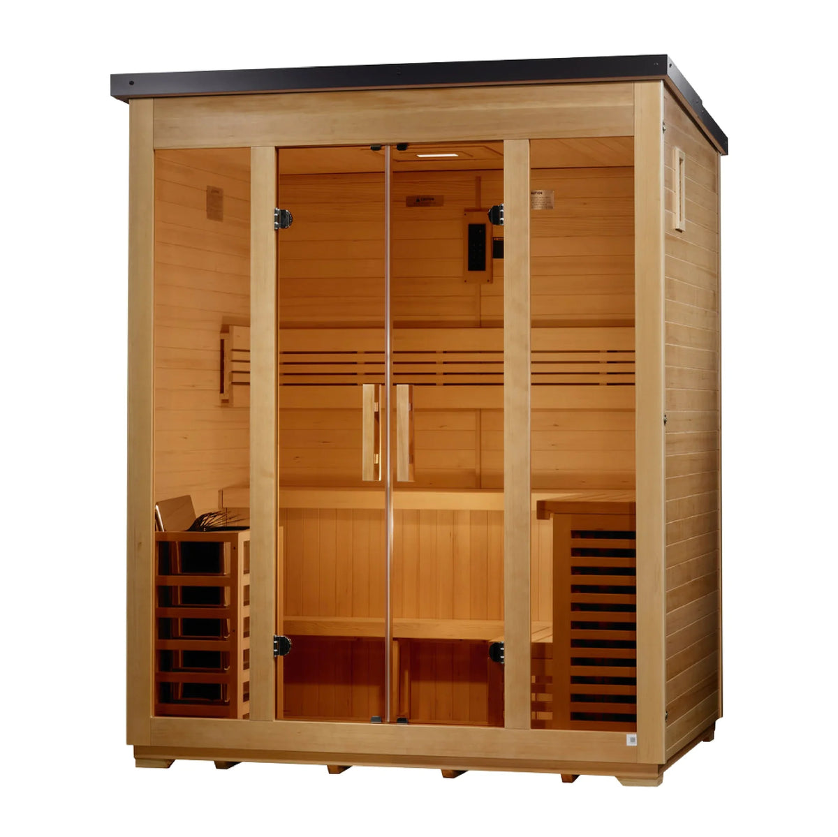 Golden Designs Vorarlberg 5 Person Traditional Flat Roof Outdoor Sauna - right angle view