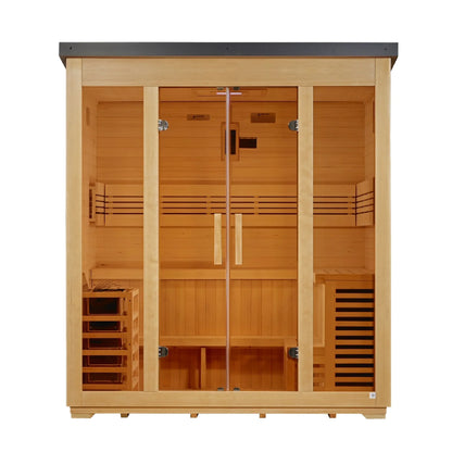 Golden Designs Vorarlberg 5 Person Traditional Flat Roof Outdoor Sauna - front view
