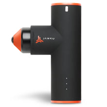 Jawku massage gun with sleek black and orange design, featuring a compact, portable build.
