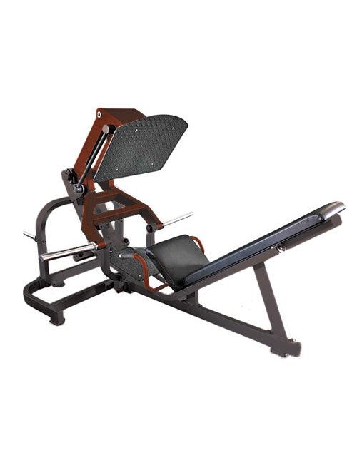 Leg press machine with adjustable back pad and foot plate