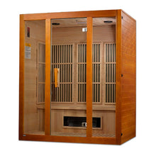 Maxxus Alpine Dual Tech 3 Person Far Infrared Sauna featuring a wooden exterior and glass door, designed for relaxation and wellness.