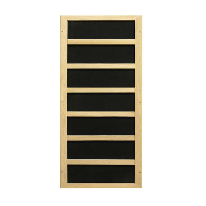 Maxxus 2 Person Full Spectrum Infrared Sauna with a wooden frame and black panels.