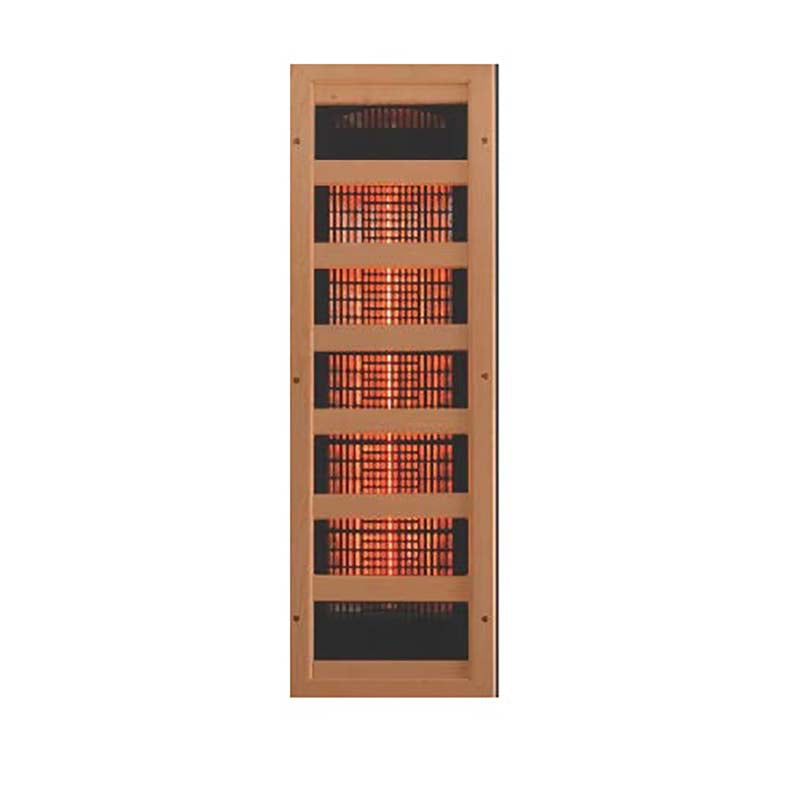 Maxxus 3 Person Full Spectrum Infrared Corner Sauna with a wooden frame and multiple infrared heating panels.