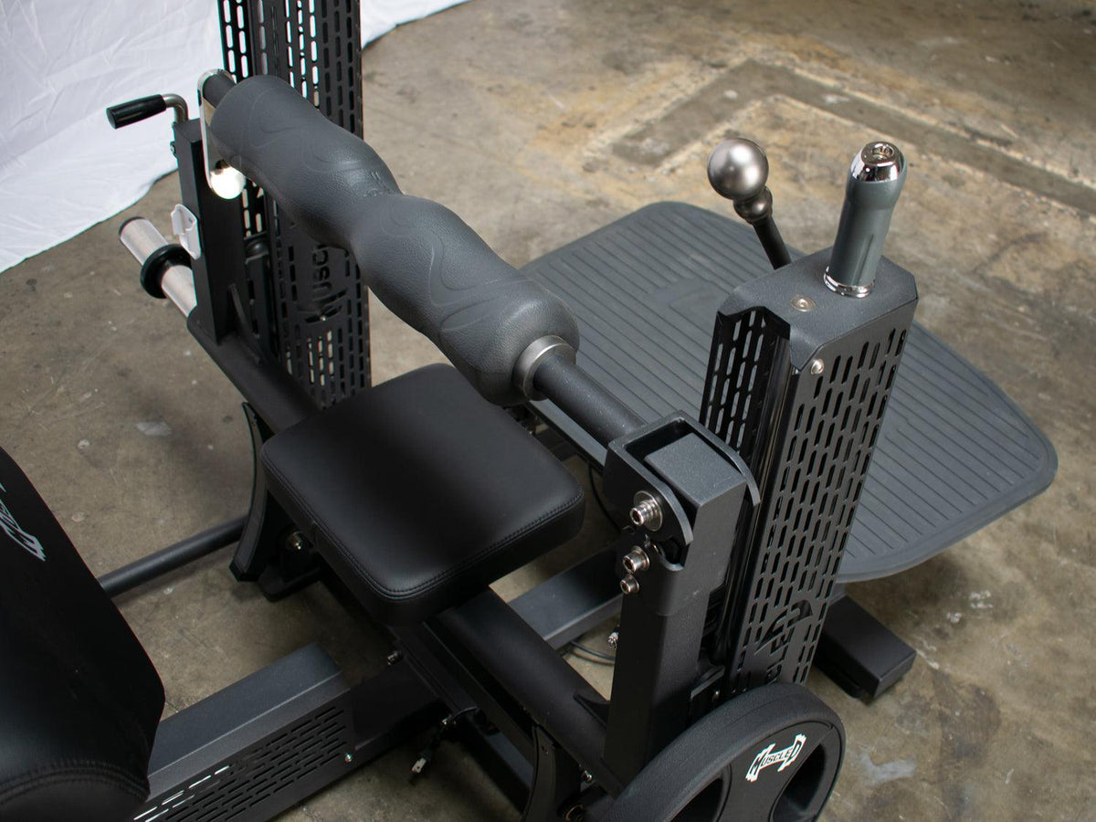 Motorized hip thruster machine with padded seat and handles
