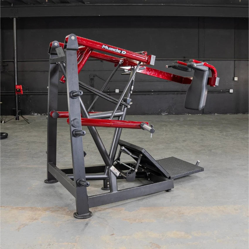 Power Leverage V2 Pendulum Squat Machine (Muscle D Fitness) – red and black.