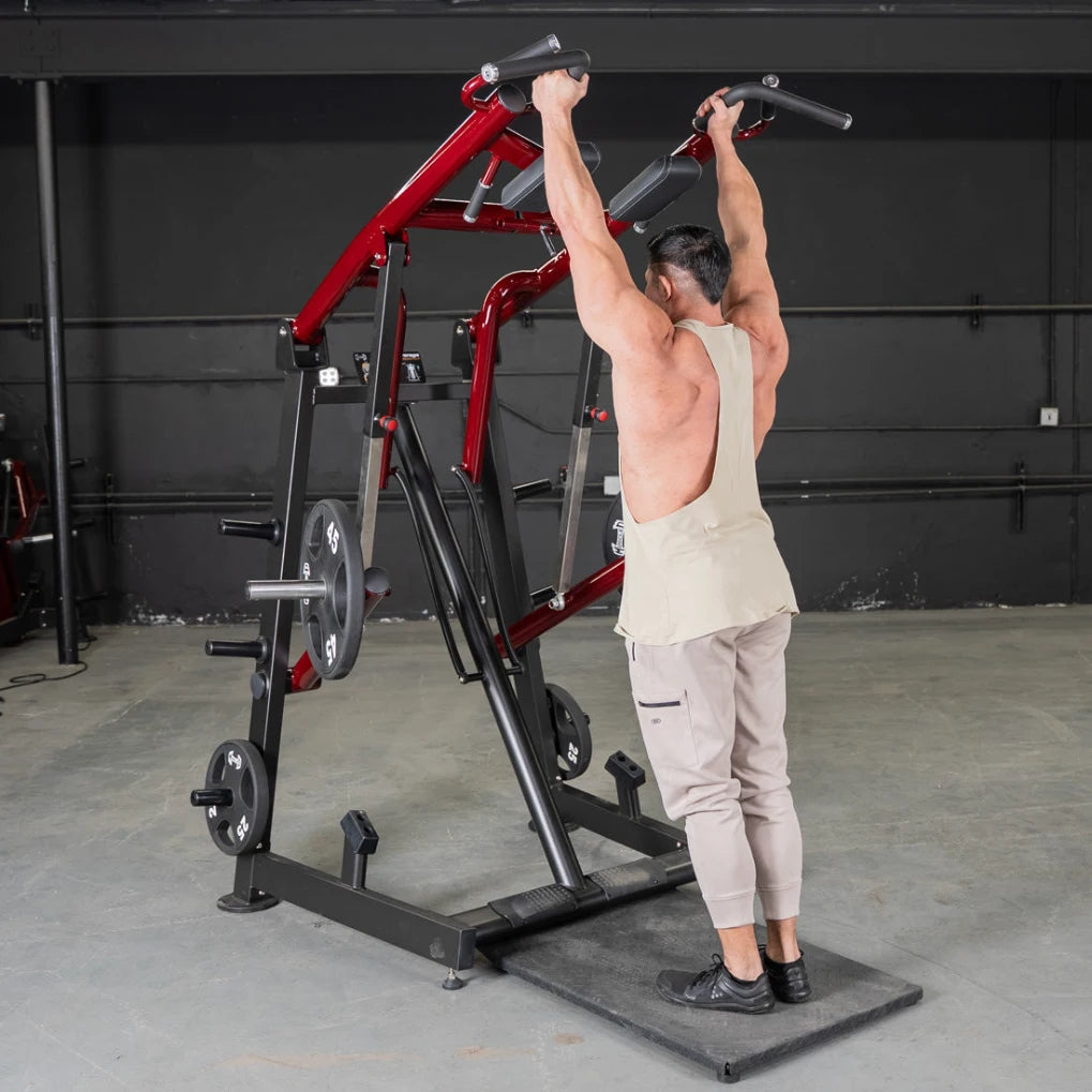 Man using Power Leverage Viking Press Calf Machine in gym.