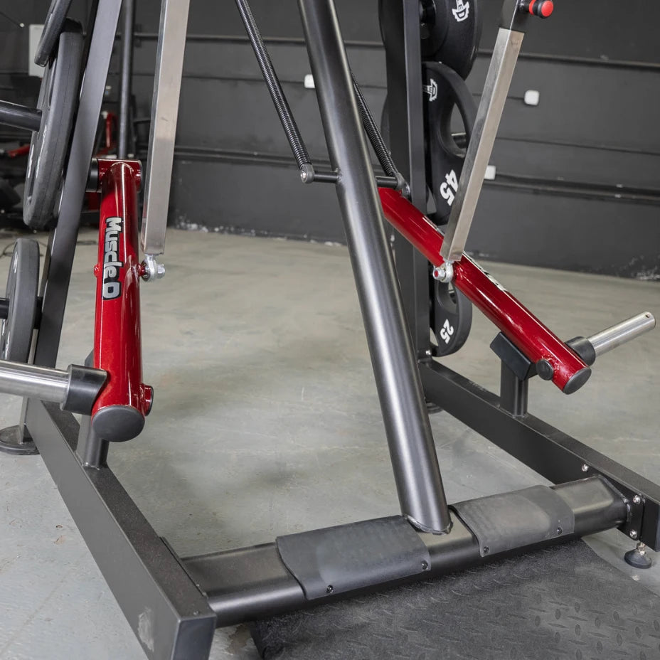 Red Power Leverage Viking Press Calf Machine in gym.