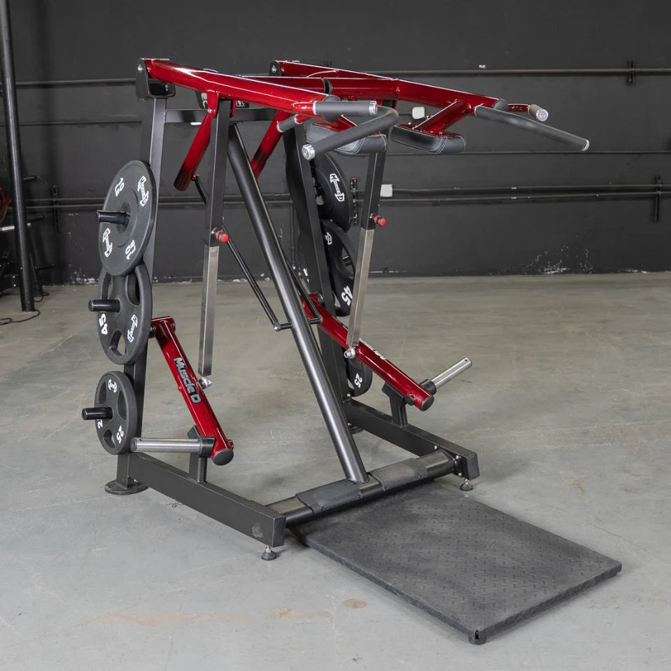 Muscle D Fitness Viking Press Calf Machine with weights and platform.