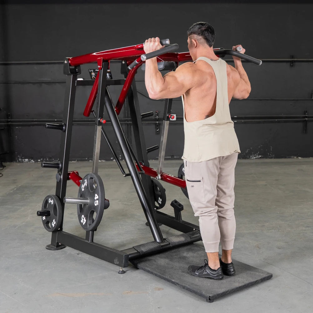 Man using Power Leverage Viking Press calf machine with weights on platform