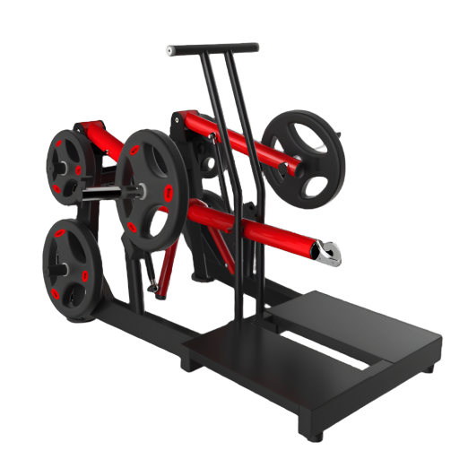 Compact weight plate storage rack with red beams and black frame.