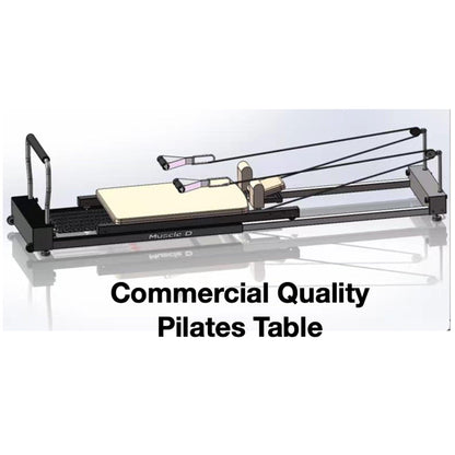 Commercial quality Pilates table with carriage and resistance springs.