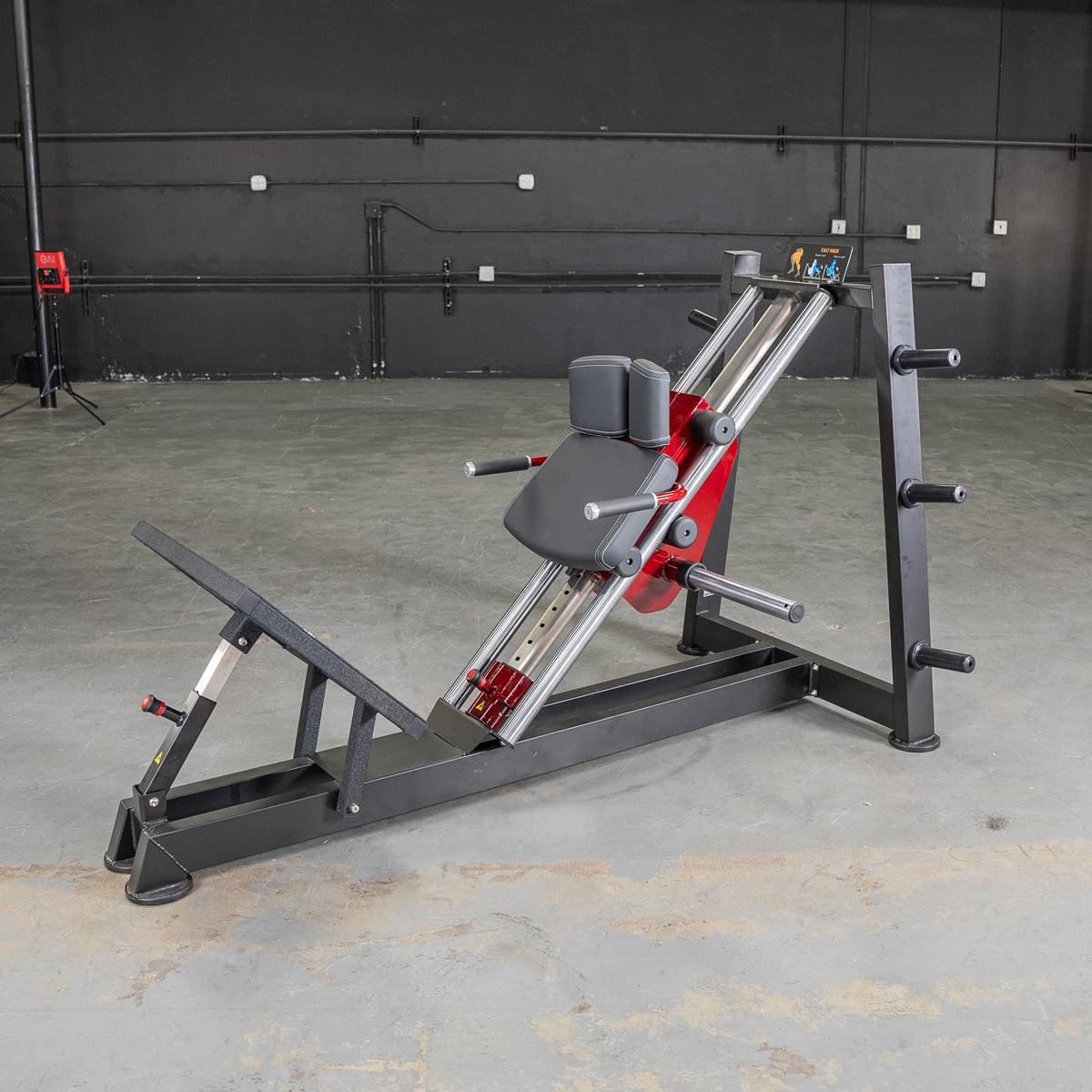 Power Leverage V2 Hack Squat Calf Raise machine in gym.