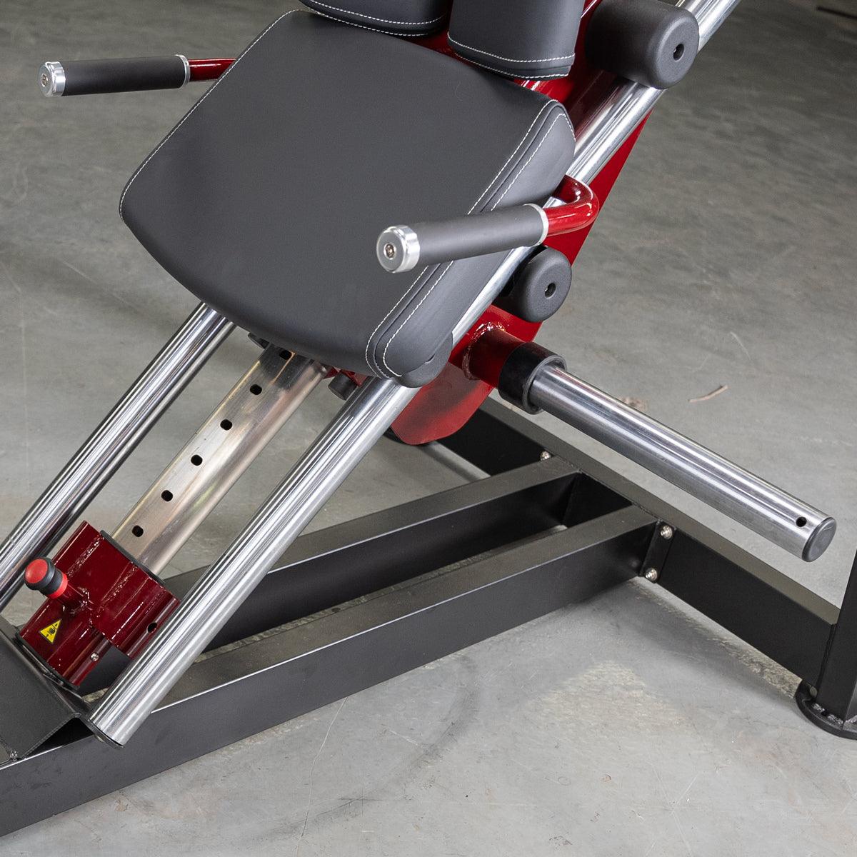 Close-up of Power Leverage V2 Hack Squat Calf Raise machine.