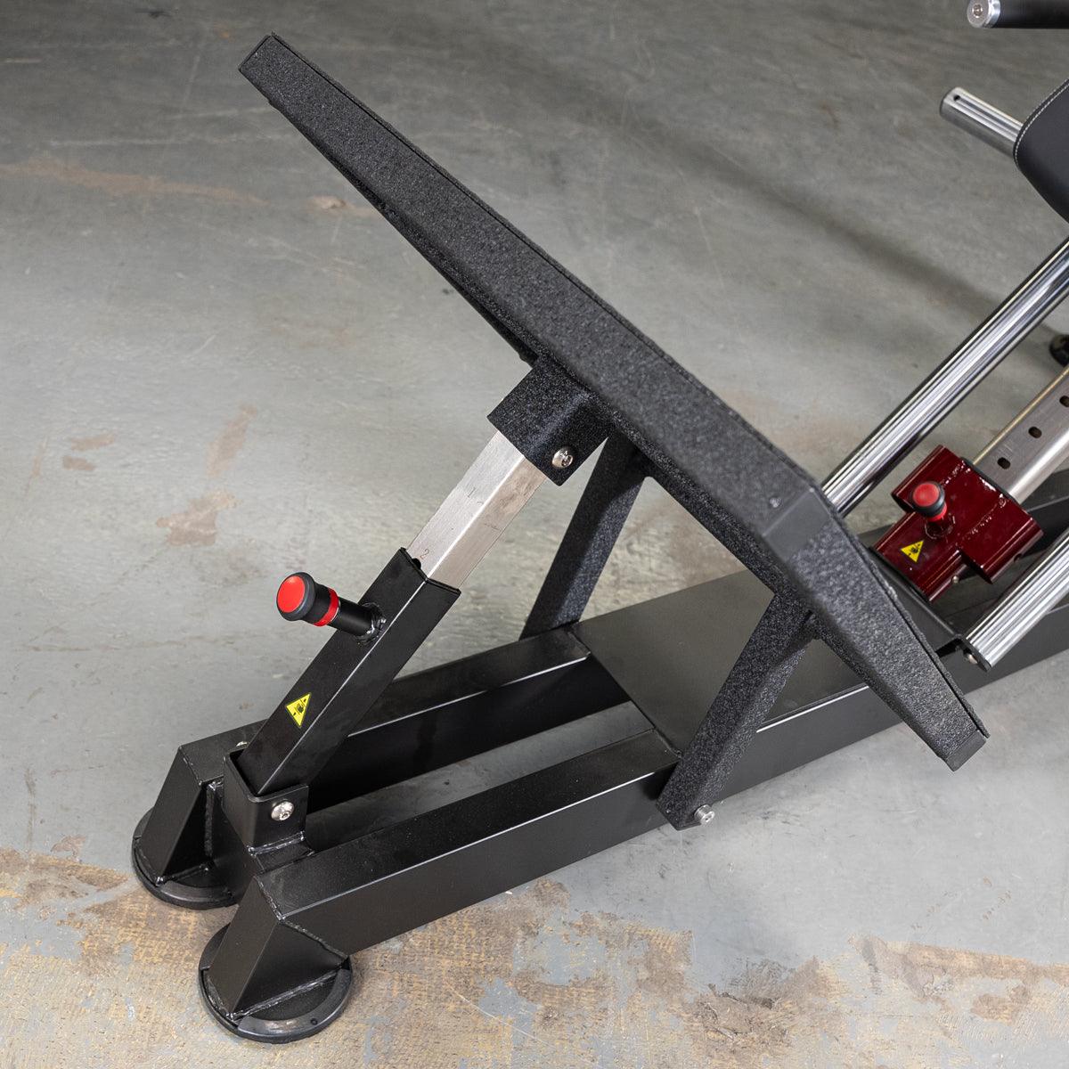 Power Leverage V2 Hack Squat Calf Raise machine with padded platform.