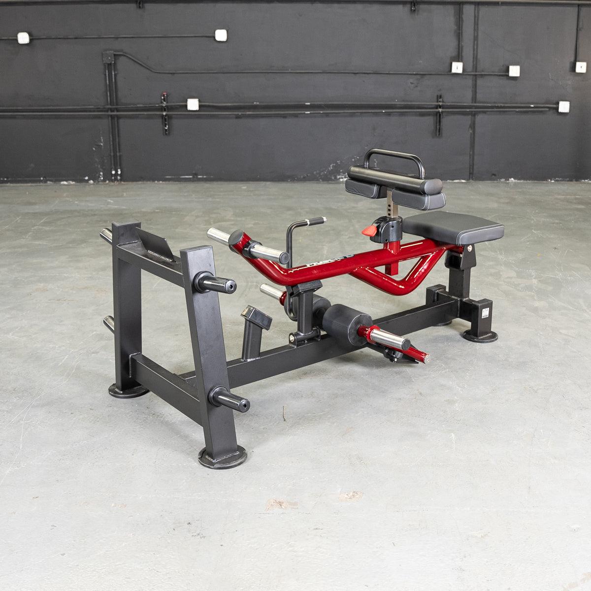 Power Leverage V2 Seated Calf/Tib machine with red frame.