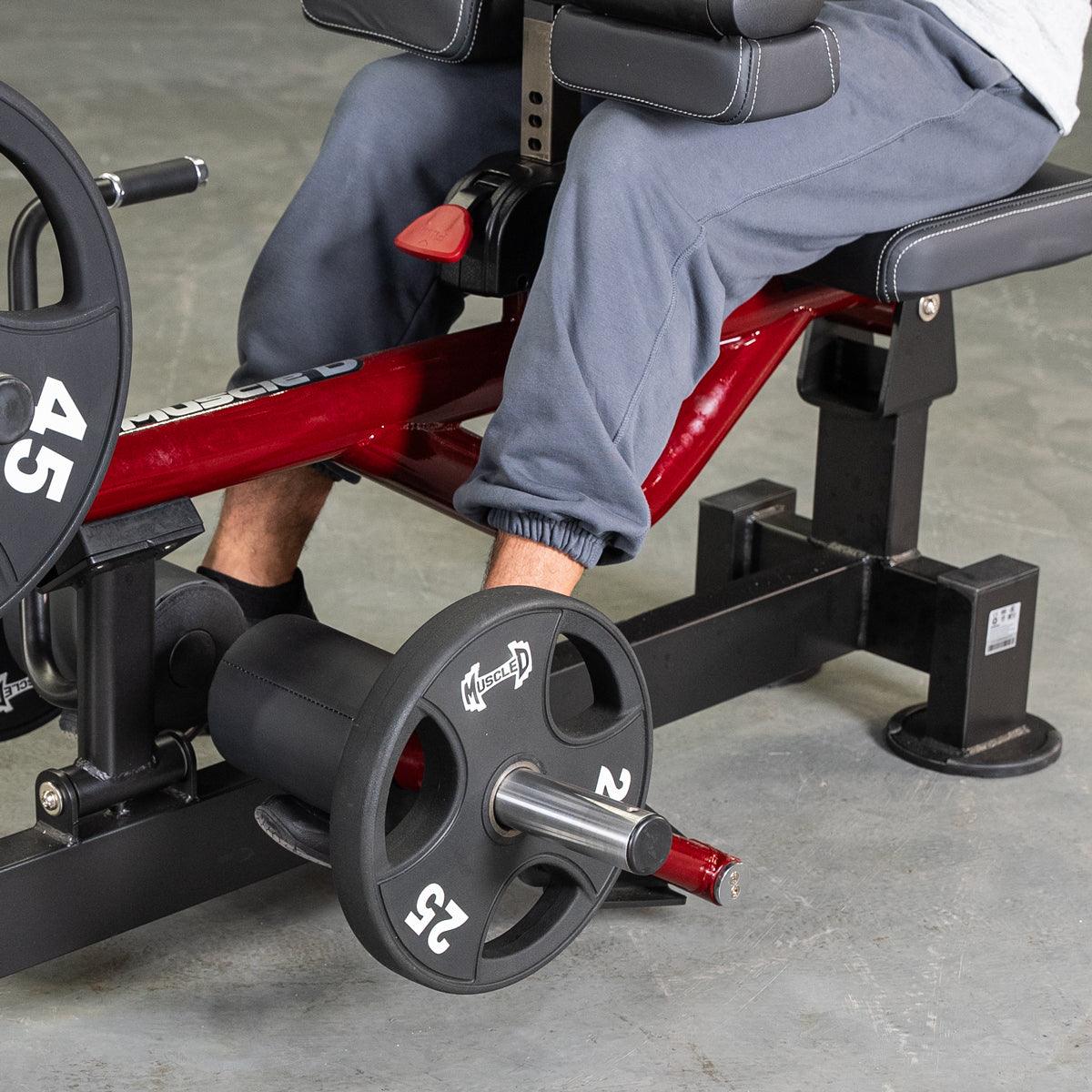 Power Leverage V2 seated calf raise machine with 25 lb plates