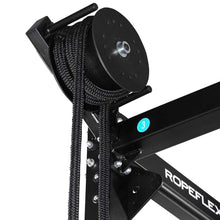 Ropeflex black exercise rope machine with coiled rope and sturdy metal frame.