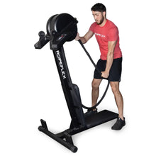Ropeflex RX230 machine with athlete using black battle ropes for upper body workout.
