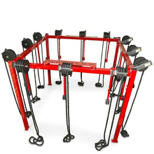 Ropeflex RX4400 red exercise machine with multiple ropes for strength training.