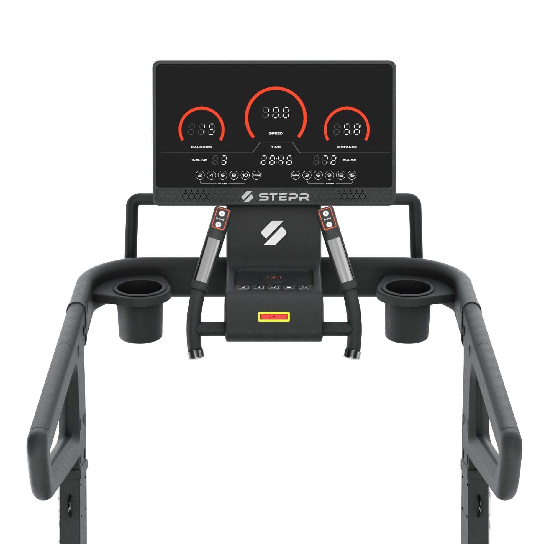 STEPR All-In Tread XL – rear angle highlighting ventilated motor housing, transport wheels, and wide stabilizer feet