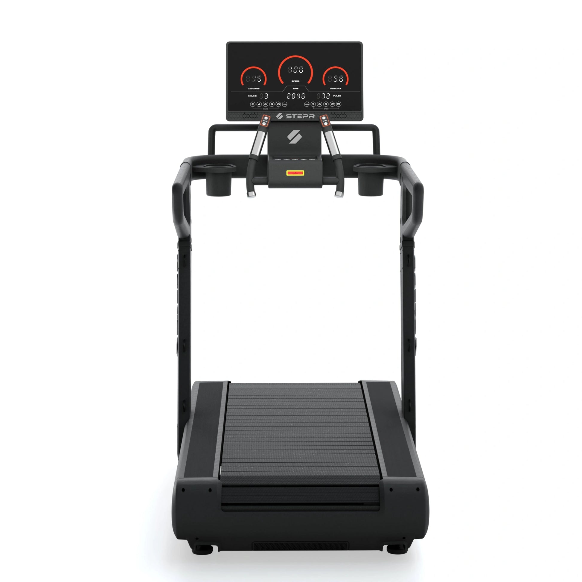 STEPR All-In Tread XL – lifestyle scene with treadmill centered in modern home gym ready for interactive cardio sessions