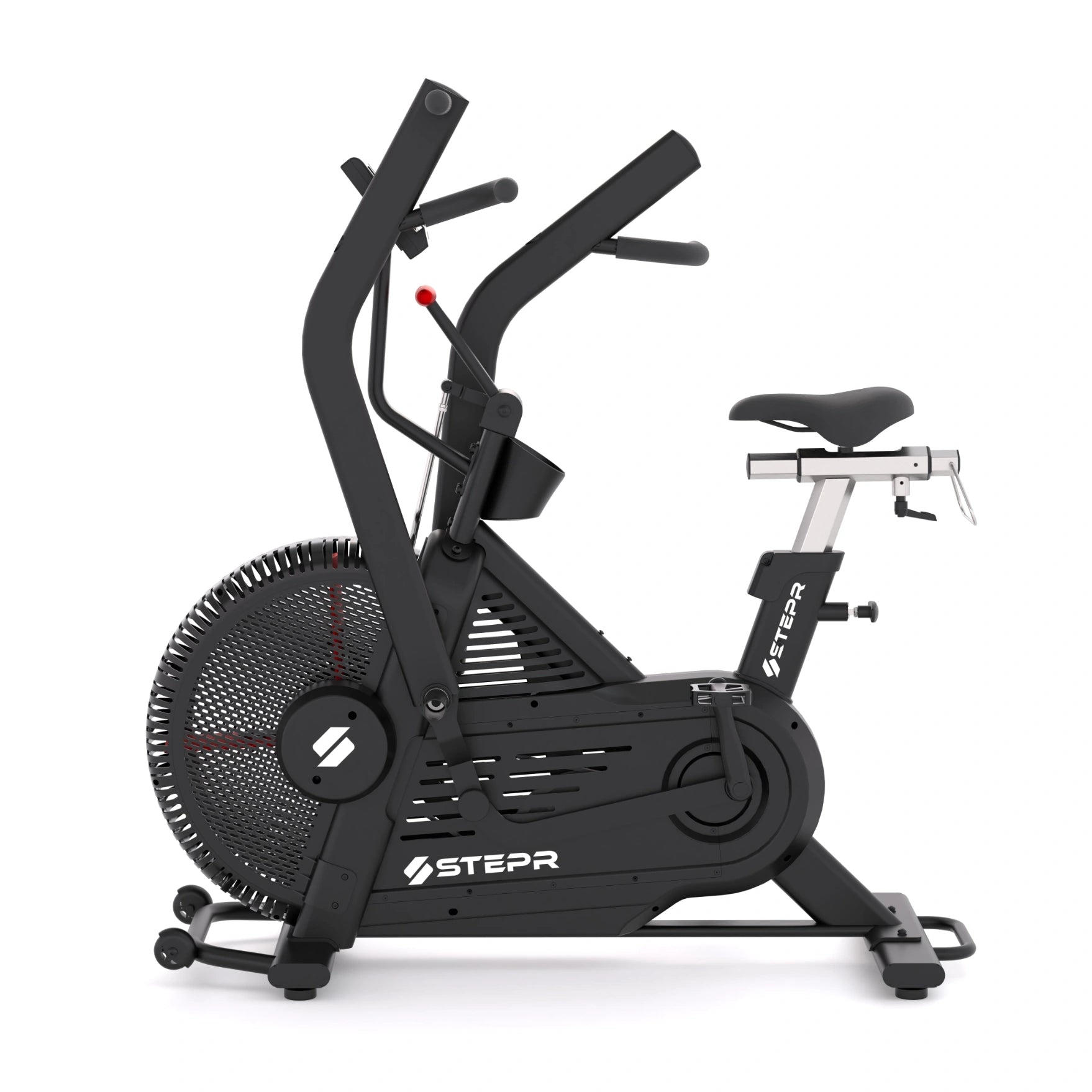 STEPR Bionic Bike XL – bike folded upright demonstrating space-saving storage capability