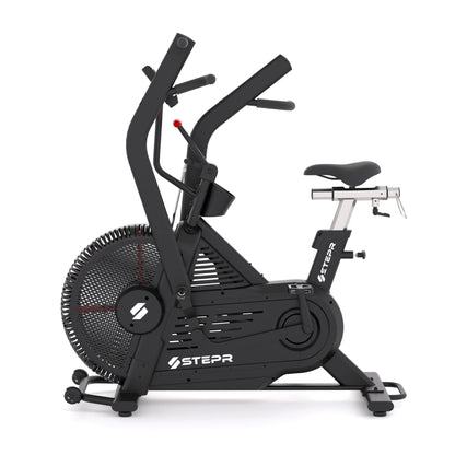 STEPR Bionic Bike XL – bike folded upright demonstrating space-saving storage capability