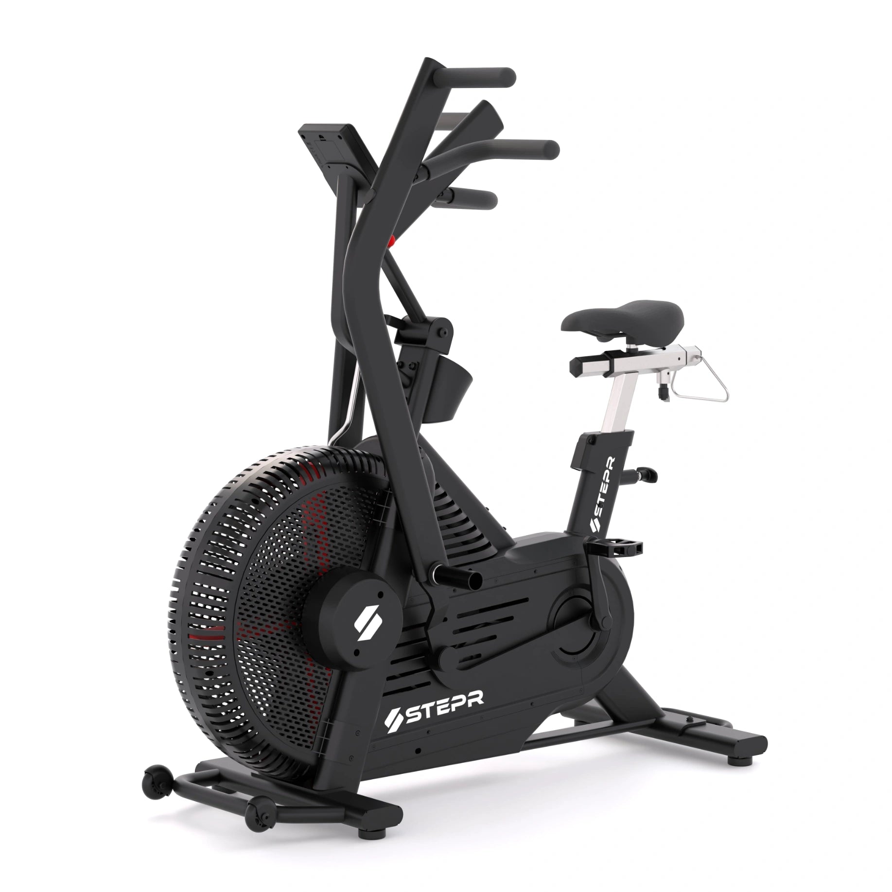 STEPR Bionic Bike XL – side profile showing adjustable race saddle and magnetic flywheel casing