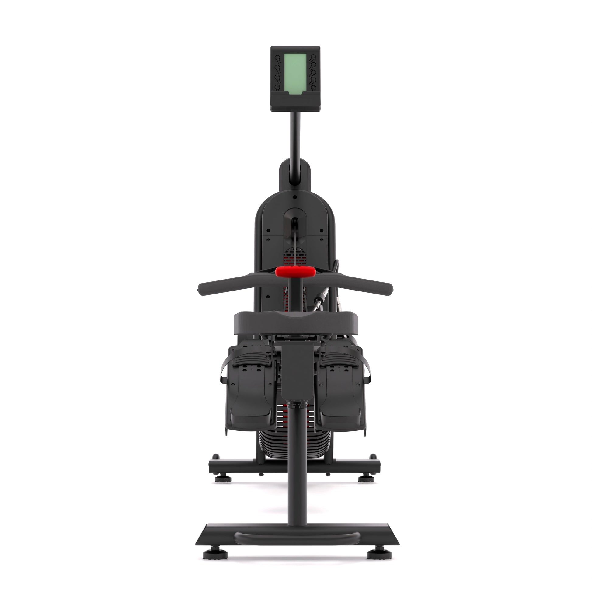 STEPR Rower XL – rear view zooming in on ventilated flywheel housing and durable belt pulley system