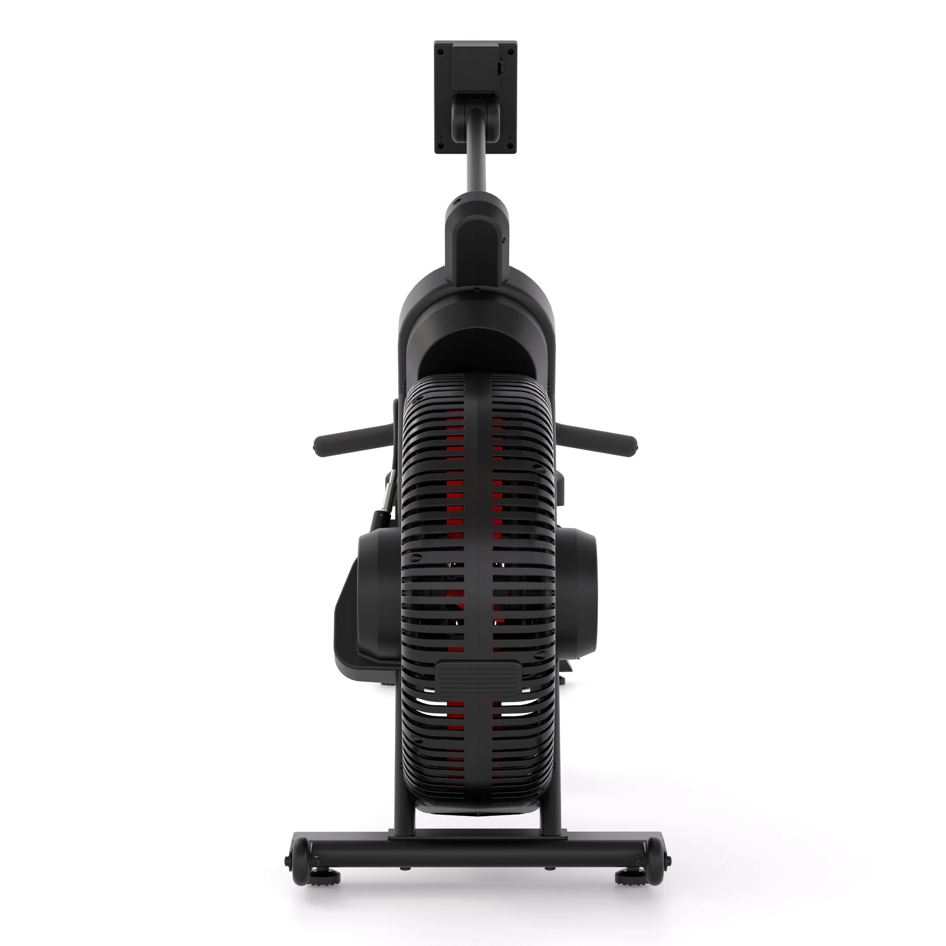 STEPR Rower XL – rower folded upright against wall demonstrating compact vertical storage for space-saving home gyms