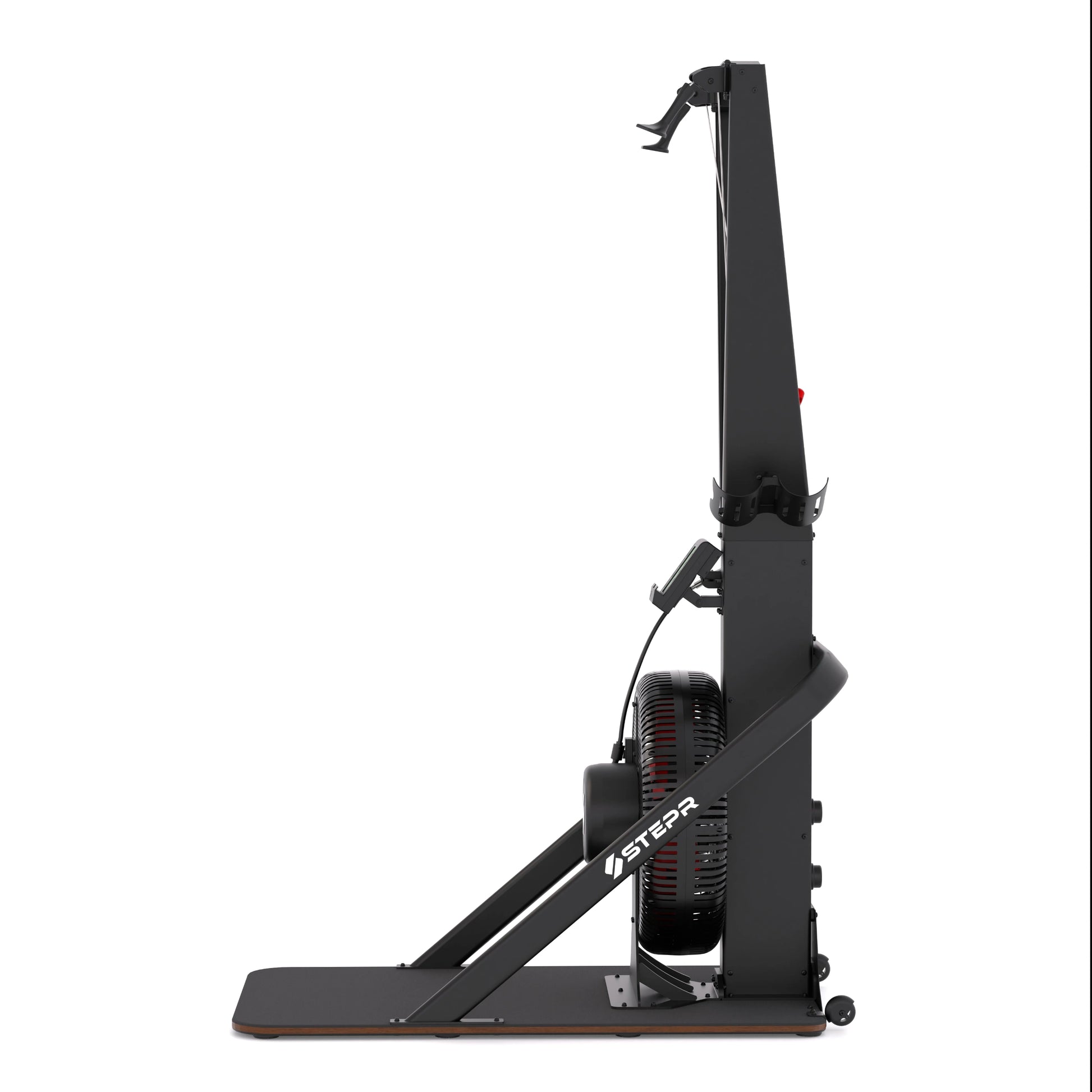 STEPR Ski XL – close-up of textured rubber handles and smooth-glide pulley cords designed for powerful skiing strokes
