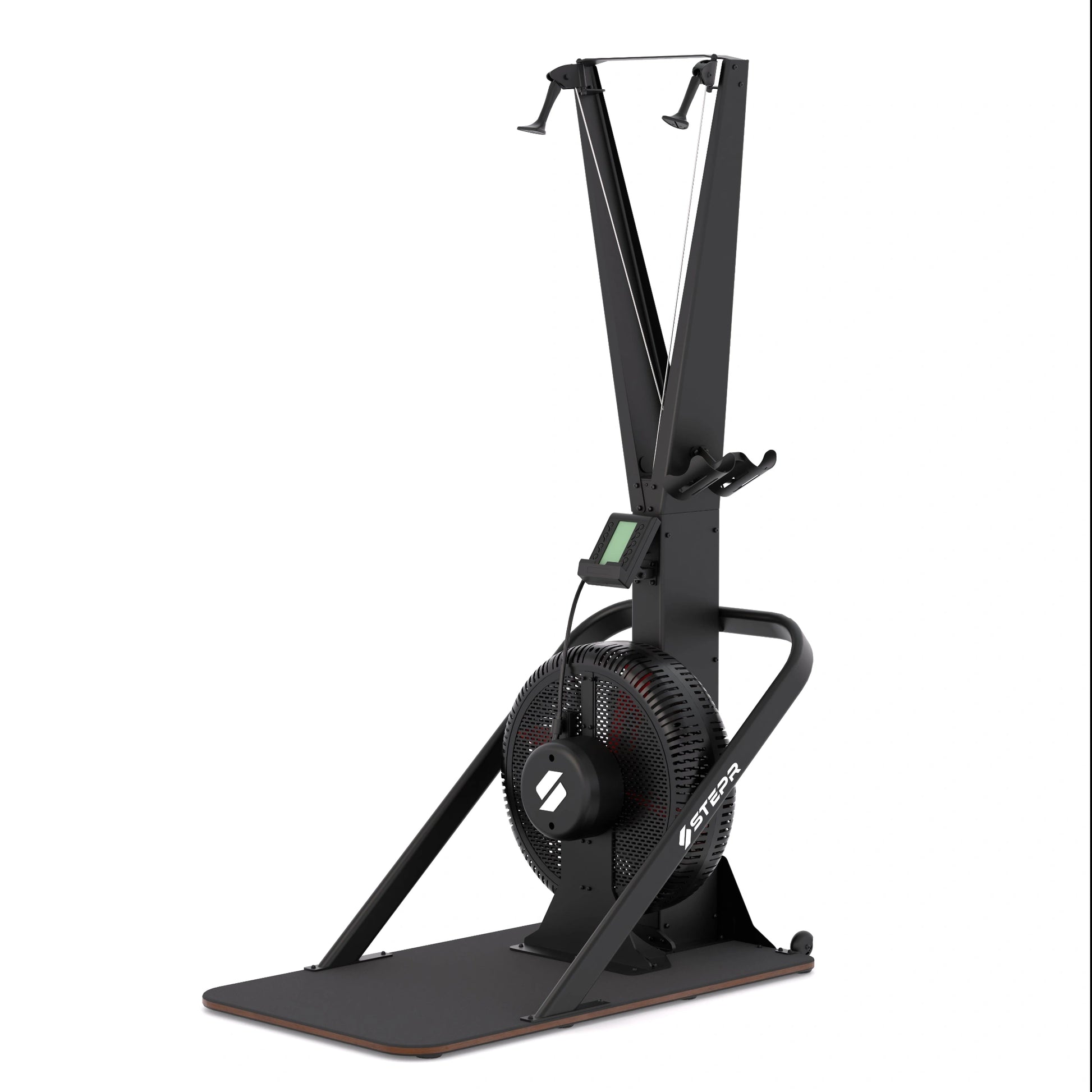 STEPR Ski XL – straight-on angle showing tall tower, ergonomic strap handles, and space-saving base ideal for home gyms