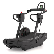 STEPR Treadsled XL – front-left view of self-powered curved treadmill-sled with HD performance screen and heavy-duty steel frame