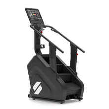 STEPR XL Classic – angled front-side view of compact stair climber with bright LED console and textured rotating steps for intense home cardio