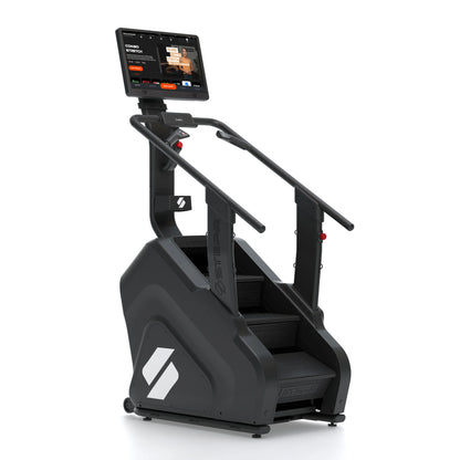 STEPR XL Plus – angled front-side image featuring large LED touchscreen console and reinforced stair mechanism for high-intensity climbing