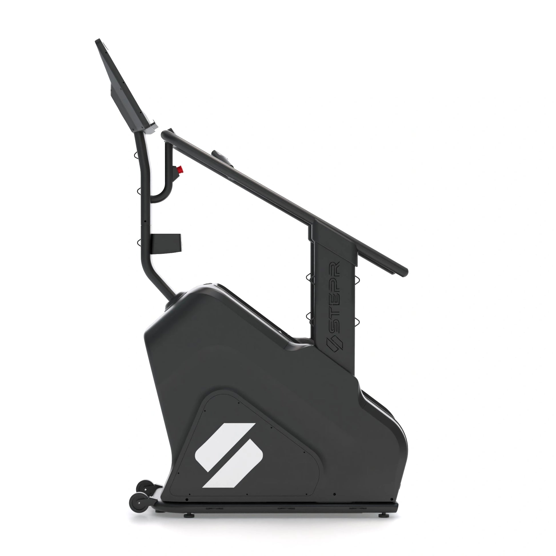 STEPR XL Plus – side profile displaying heavy-duty frame, belt-drive system, and sweat-resistant handrails for commercial-grade workouts