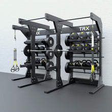 TRX Freestanding Bay – side angle showing heavy-gauge steel uprights and integrated dip station attachment