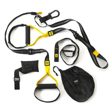 TRX Home2 System – complete suspension training kit with yellow straps, handles, door anchor, and mesh carry bag