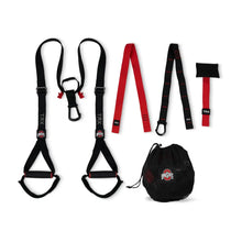 TRX Pro4 Ohio State Strap – scarlet-and-gray suspension straps with Buckeyes logo coiled on white background