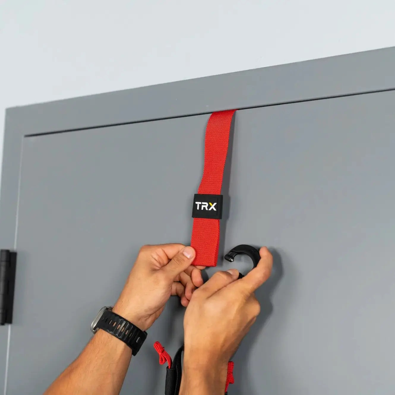 TRX Pro4 Ohio State Strap – angled view of adjustable scarlet straps highlighting quick-length buckles