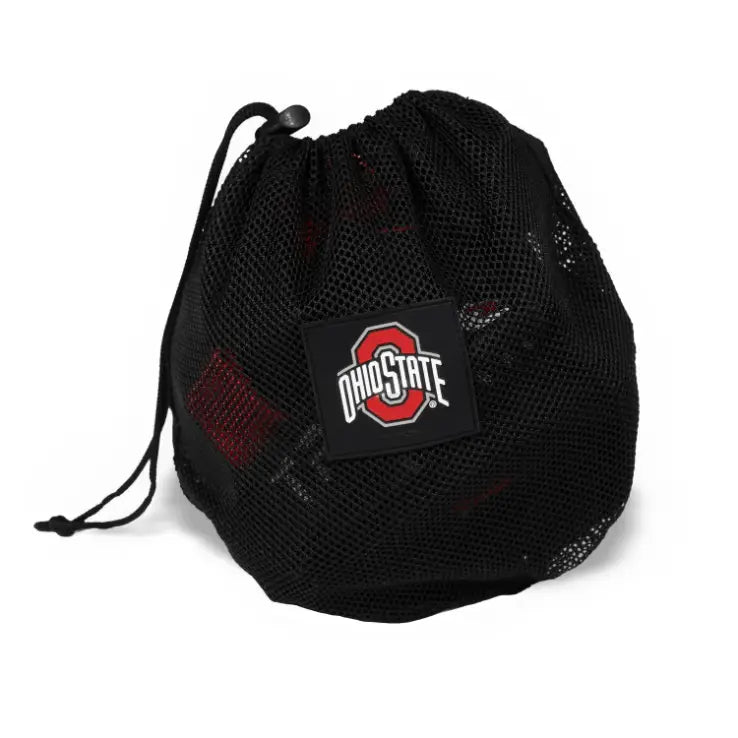 TRX Pro4 Ohio State Strap – close detail of scarlet webbing, gray stitching, and OSU tag