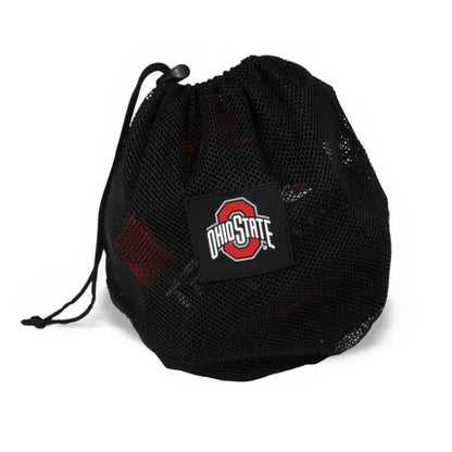 TRX Pro4 Ohio State Strap – close detail of scarlet webbing, gray stitching, and OSU tag