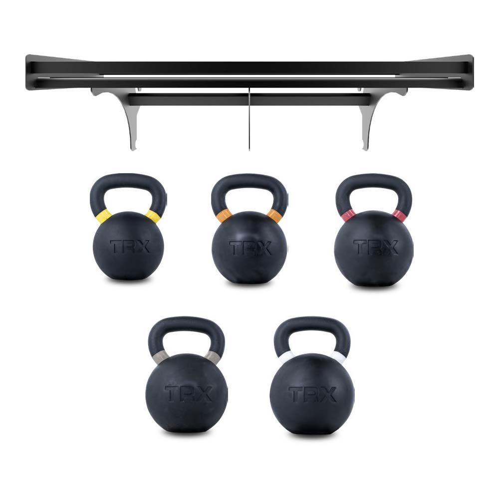 TRX Rubber Coated Gravity Cast Kettlebell Shelf Bundle