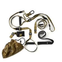TRX Tactical Suspension Trainer – coyote-tan straps and handles coiled for rugged outdoor training