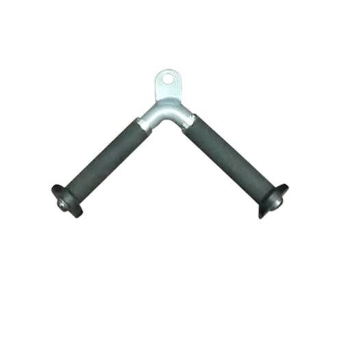 V-shaped tricep pressdown bar with foam grips and pulley eyelet.