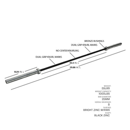 Tru Grit Fitness Outlaw 35LB Black Zinc Barbell