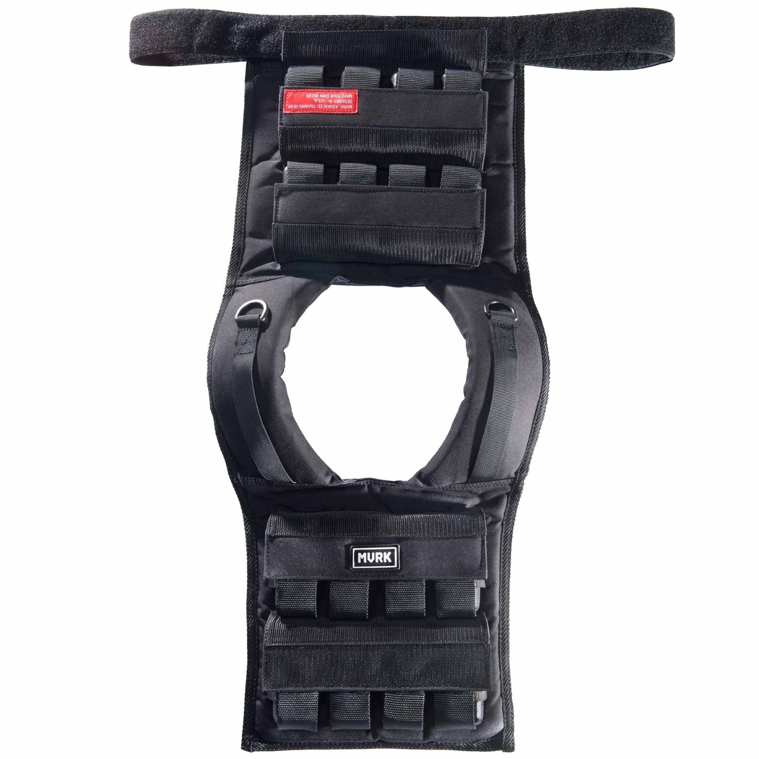 Black tactical MOLLE leg harness with straps and MVRK label.
