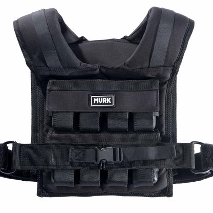 Black tactical vest with MOLLE straps and front pouch.