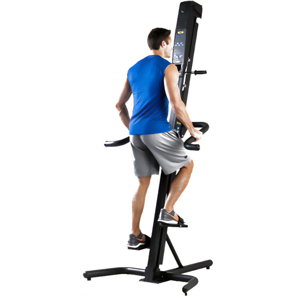 VersaClimber 108SMA Sports Model – detailed console shot revealing speed, distance, and calorie readouts