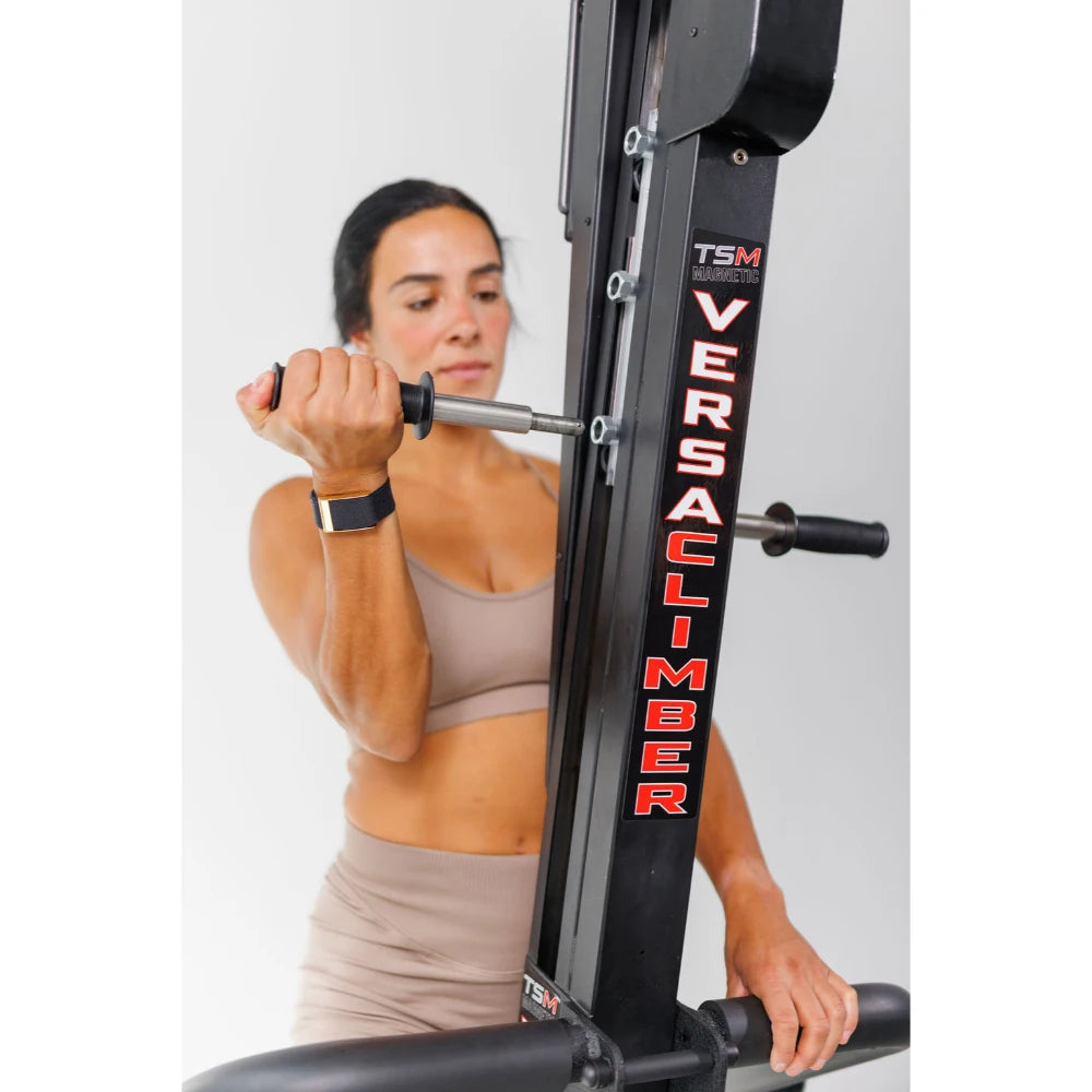 VersaClimber TS Magnetic – rear angle lifestyle view highlighting compact footprint in studio